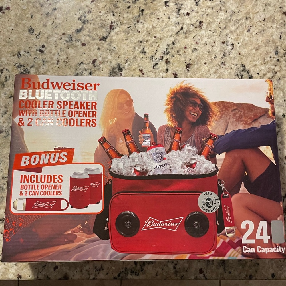 New and Unopened Budweiser Bluetooth Speaker and Cooler in Red